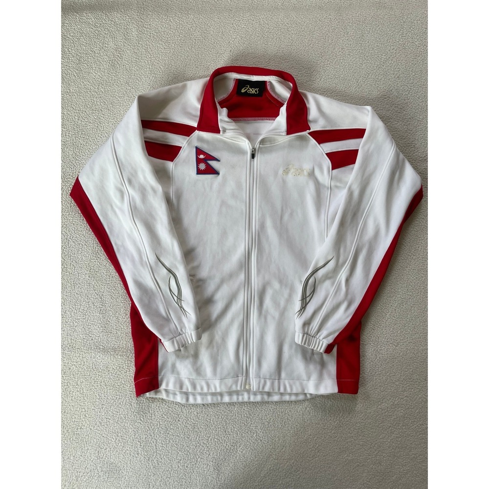 Asics Mens Small Track Jacket White Red Nepal Flag Sports Zip Up